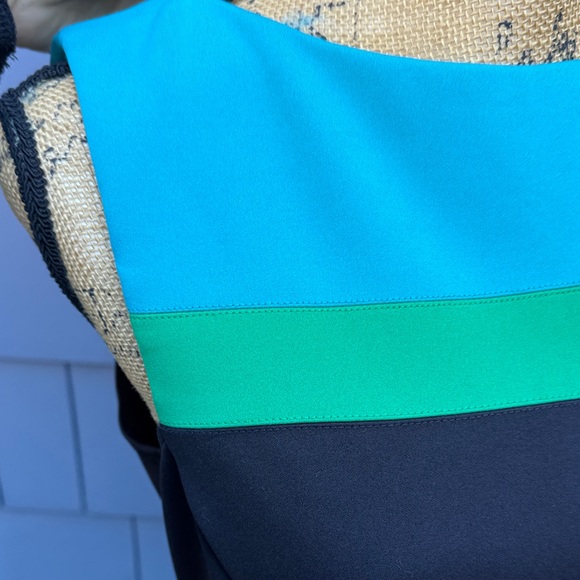 Maggy London Black and Blue Colorblock Midi Dress 60’s pop fun stretch - Picture 8 of 9